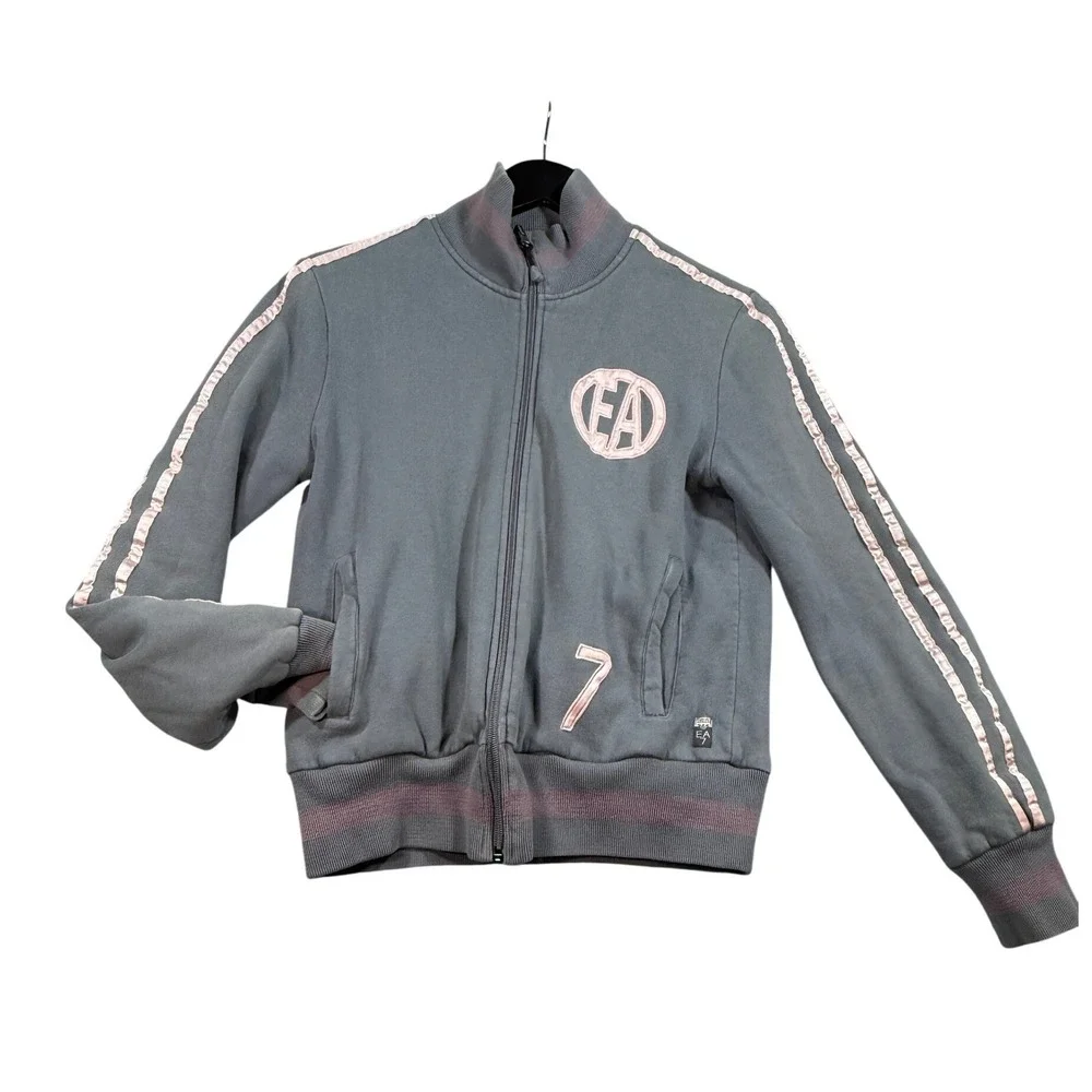 VTG‎ Y2K Emporio Armani Satin Bomber Jacket Pink Grey Reversible EA7 Logo XS
